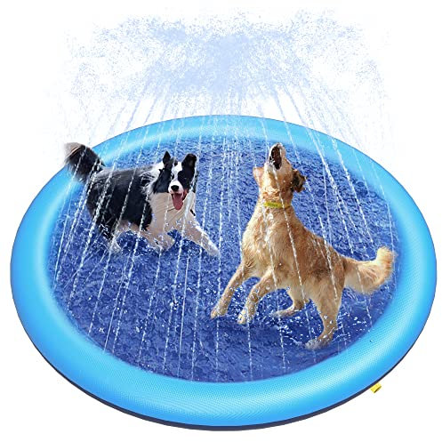 Peteast Dog Pool para Perros Grandes y pequeños y niños 59 Plegable Splash Sprinkler Pad, 0,58 mm de Espesor Antideslizante Dog Water Toy, Respetuoso del Medio Ambiente Durable
