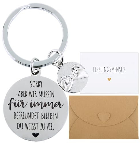 BETESSIN Freundschaft Geschenke für Freundin Silber - inkl. Schlüsselanhänger, Lieblingsmensch Grußkarte und Kraftpapier Umschlag - Beste Freundin Geschenke zum Geburtstag