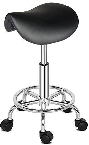 Bonnlo Ergonomischer Sattelhocker, Rollhocker, Bürohocker 47–62 cm Höhenverstellbarer Massagehocker, 360° drehbar für Schönheitssalon, Spas und Büro (Schwarz)