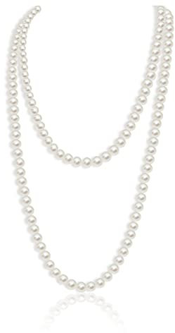 TSHAOUN Perlenkette weiß 150 cm 1920s Gatsby Kostüm Accessoires Lange Perle Halskette,Dame Weiße elegante künstliche Perlen-Halsketten -lange Strickjacke-Perlen-Ketten-Halskette (150 cm)