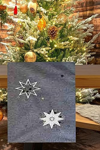 KAMACA Tischläufer 40x140 cm eckig mit filigraner Stickerei Küche Esstisch Tisch Dekoration Eyecatcher in Herbst Winter Weihnachten (Sterne grau)