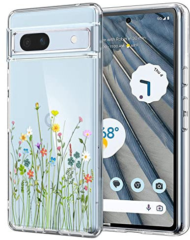 Unov Hülle Kompatibel mit Pixel 7a Hülle klar Transparent Schlanke Schutzhülle Weich TPU Stoßstange Geprägtes das Muster Stoßdämpfung 6.3 Zoll (Blumen Blumenstrauß)