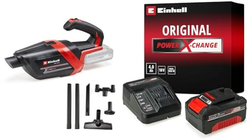 Einhell Aspirador de polvo manual con batería TE-HV 18/06 Li-Solo Power X-Change (18V, potencia de aspiración 72 mbar, incl. boquilla de juntas, recipiente de polvo 0,6 l, con bateria 4 Ah y cargador)