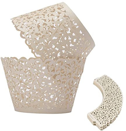 50 Stück Cupcake-Förmchen, Spitzen Cupcake Wrappers Papier, kunstvolle Backen, Papierförmchen, Spitze, lasergeschnittene Cupcake-Muffinförmchen für Hochzeiten, Geburtstage, Party, Weihnachten(Weiß)