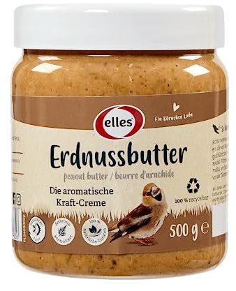 Elles Erdnussbutter für Wildvögel 10 x 500g | 100% Natürlich | Schalenfrei | Aromatische Kraft-Creme | Hoher Ölgehalt | Ambrosia kontrolliert