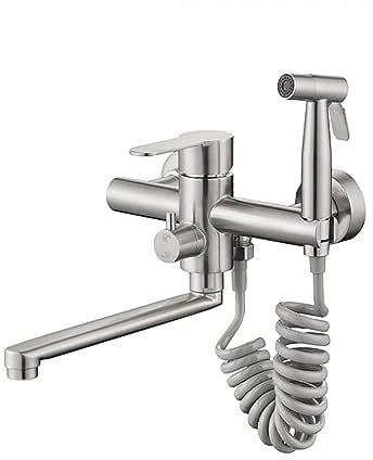XJTNLB Küchenarmaturen Wandmontage 23cm Wasserhahn Küche Wandmontage Ausziehbar Einhebelmischbatterie Wasserhahn für Küche,Gebürstetes