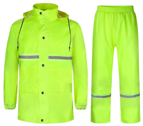 Oralidera Herren Regenanzug Wasserdicht 2 Stück Regenjacke mit Regenhose Fahrrad Regenbekleidung Reflektierend Regenkombi ohne Tasche, Grün, XL