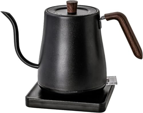 Electric Gooseneck Kettle, Pour Over Coffee Kettle, Stainless Steel Inner With Leak Proof Design, Rapid Heating, Auto Shut Off for Boiling Water, 1L Black-Wood Handle