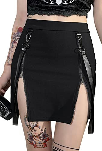 SEAUR Damen Minirock Gothic Punk Plissee Rock Kurz Schwarz Cosplay Party Club Wear High Waist A Linie Spitze Steampunk Skirt - XXL