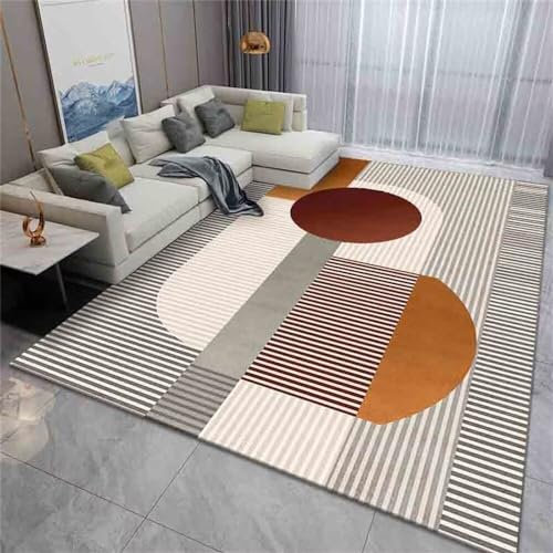 Kunsen Teppich Schlafzimmer Teppich schreibtischstuhl Orange-Grauer Büroteppich mit geometrischem Design ist pflegeleicht schöne Teppich 140X200CM