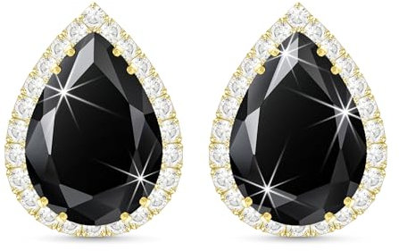 Linawe Black Earrings for Women, Gold Stud Earrings, Imitation Diamond Cubic Zirconia Teardrop Rhinestone Crystal Earrings Studs, Statement Unique Dainty Costume Jewellery Vintage