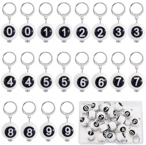 SUNNYCLUE 1 Box 20Pcs Stitch Marker Numbers 0~9 Crochet Markers Silicone Bead Planner Charms Removable Leverback Alloy Enamel Locking Knit Marker for Crocheting Knitting Quilting Sewing jewellery