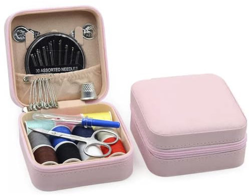 Mini-Nähkasten, tragbar, Nähset, Nähset, kompletter Nähkasten, magnetischer Nähkasten, Nähbox mit Nadelkissen und Fäden, (Rosa)