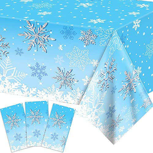 Schneeflocken Tischdecke 3 Stück,220x130cm Rechteckiger Schnee Plastik Tischabdecke für Frozen Geburtstagsdeko Mädchen Geburtstagsparty Frozen Geschenke Party Dekor