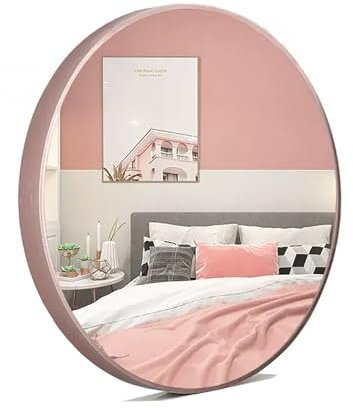 lirrebol Miroir Rond de 60 cm, Miroir Mural Circulaire en Or Rose, Grand Miroir décoratif, Miroir Mural pour vanité de Salle de Bain, entrée, Commode, Or Rose