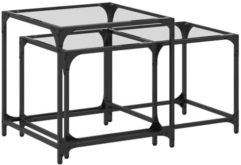vidaXL Satztische 2 STK., Satztisch mit Glasplatte, Beistelltisch für Schlafzimmer Wohnzimmer, Couchtisch Nachttisch, Transparent Stahl