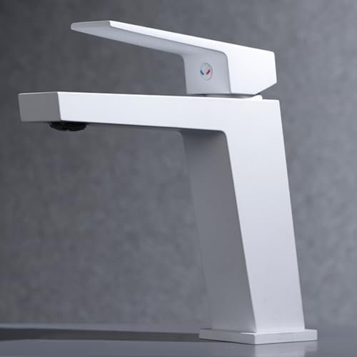 Imex - Robinet mitigeur lavabo | Robinet de salle de bain mitigeur eau froide et chaude | Robinet lavabo sur plan de travail | Série Art | Blanc mat