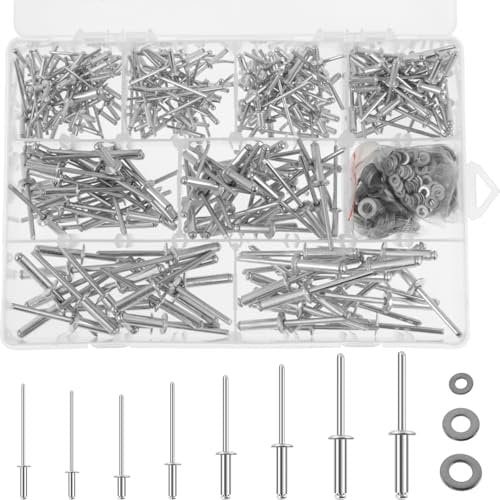 560Pcs 8 Sizes Pop Rivets Assortment Kit with Stainless Steel Washers, Aluminum Rivets Assorted Large Flange Blind Rivets with Case for Metal Furniture Automotive Plumbing