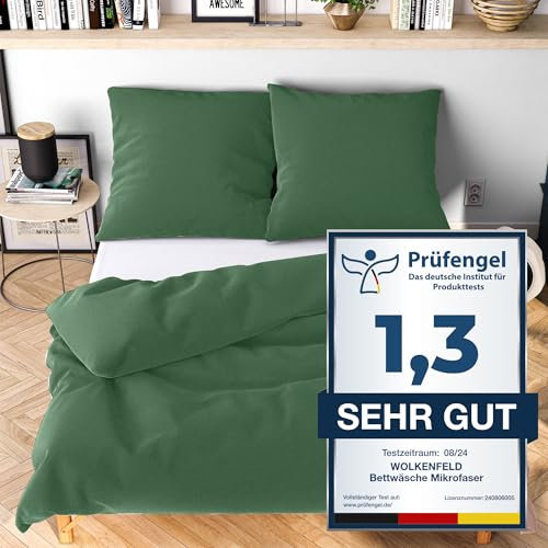 Wolkenfeld Bettwäsche 155x200 Bettwäsche Set Grün - Oeko-Tex Zertifiziert - Bettwäsche-Sets sommerbettwäsche Bettwäsche kühlend - 1x Bettbezug 155 x 200 + 1x Kissenbezug 80x80
