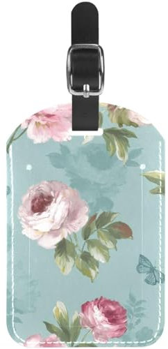 1 lot d'étiquettes de bagage pour valise, LVTISEE vintage rose floral et papillons en cuir synthétique avec housse de confidentialité pour voyage