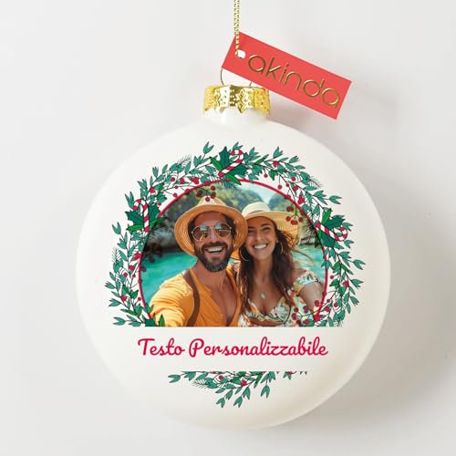 Akinda Art Gallery - Pallina di Natale in vetro personalizzabile - Cornice Bastoncini Natalizi - Addobbi Natalizi - Decorazioni Albero di Natale - Ornamento Personalizzabile - Regalo di Natale