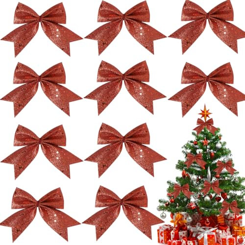 NJCXOLA 10 pezzi fiocchi rossi Natale Glitter Decorazione albero di Natale Fiocchi Decorazioni per albero di Natale per le celebrazioni di famiglia Decorazione di festa per le vacanze di Natale