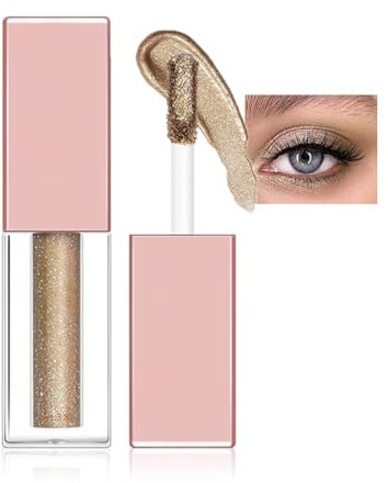 Glitzer Lidschatten Flüssig,Diamond Glitter Eyeliner Liquid,Glitzer Finish Glattes Schimmer Augen Make-up,Langanhaltende Formel Auf Gel-Basis, Schnell Trocknend(05 Champagner Gold)