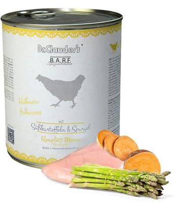 DR.CLAUDER'S - B.A.R.F. Komplett Menue Hühnerfrikassee | Fleischeintopf mit 100% Muskelfleisch, Innereien und Gemüse für ausgewachsene Hunde. Alleinfutter in der Dose | 800g Huhn