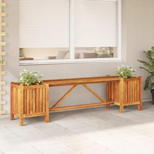 GCHDHAPB Home-Outdoor Home-Outdoor Seating,Outdoor Benches,Garden Bench with 2 Planters 150x30x40 cm Solid Acacia Wood