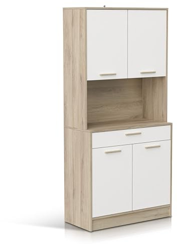 habeig Küchenschrank, Küchenregal mit Schublade, 176x84x40cm, Melaminbeschichtet Akazie, 4 Türen, Schublade (102293 Eiche-Weiß)