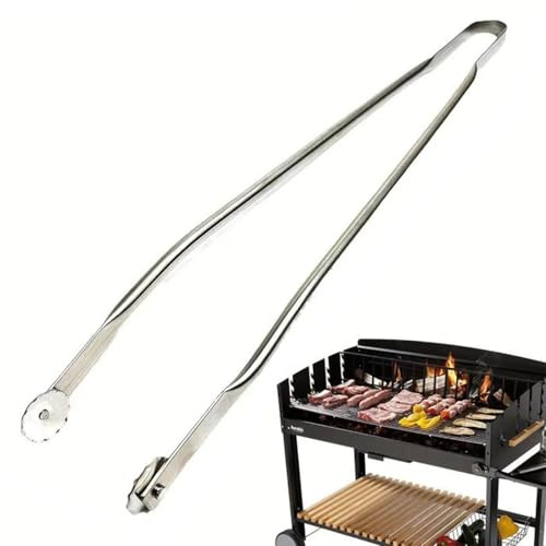 Pinze per alimenti in acciaio inox, resistenti al calore, utensili per barbecue per salsicce, pinze per griglia con manico lungo, hot dog, accessori da campeggio e cucina all'aperto (50 cm)