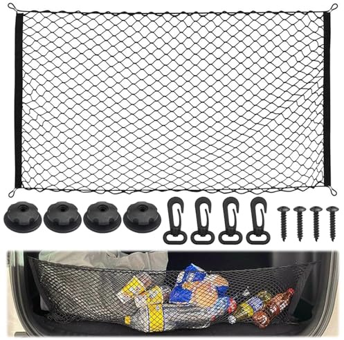 Nylon Trunk Storage Net-Car Cargo Net 110×60cm/Net Trunk Organizer for Car/Trunk Net Stretchable Car/Elastic Nylon Baggage Cargo Fixed Net/Universal Fit for Car Boot Vehicle Van SUV Kids Luggage