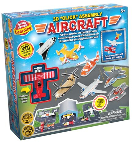 3D Aircraft Building Set, Click Assembly System, 2000+ Combinations with Airport Playmat, Ages 3+
