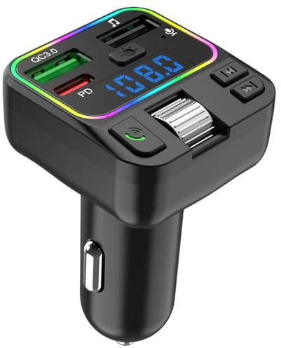 Wireless Fm Transmitter For Car, FM Radio Transmitter, 2 Ports Fast Car Charger Most Cell Phones, Colorful Lights, Receiver SUVphone's Music Or GPS Instructions