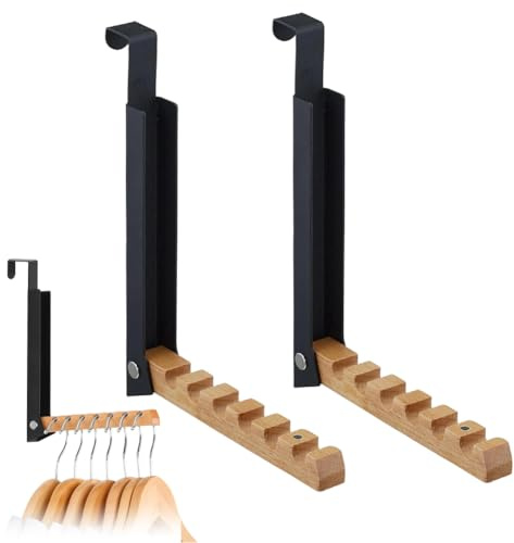 FARYODI 2 Pièces Portemanteau Pliable, Crochets de Porte Pliables, à Accrocher 6 Cintres, Métal et Bois, pour Porte de max 2 cm D’Épaisseur, Suspendre des Vêtements, des Sacs et des Couronnes de Noël