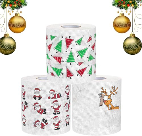 Toilettenpapier Weihnachten,3 Rollen Lustige Weihnachten Toilettenpapier,Weihnachtsmann Klopapier,für Badezimmer,WC,Dinner Servietten Weihnachten Dekorative