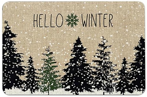 Odoukey 40 * 60cm Willkommen Fußmatte Winter Fußmatte Outdoor Haustür Weihnachten Teppich Festliche Bodenmatte Baum Schneeflocke Dekoration schmutzabweisend