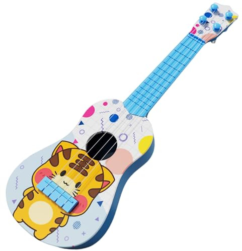Ukulele für Kinder, 4-saitige Kleinkind-Ukulele im Tier-Cartoon-Stil für Anfänger mit Anleitung und Plektren, stimmbare, ergonomische, frühpädagogische Kindergitarre, Blau