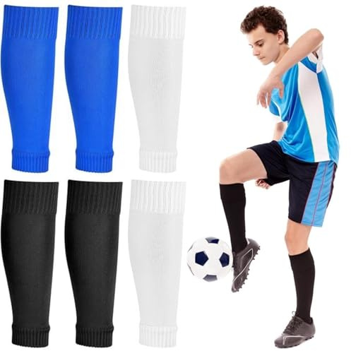 ADUDVLO 3 Pairs Football Sock Sleeves, Men Boys Team Leg Black Pre-cut Soccer Socks Sleeves for Football Running or Training Beginner