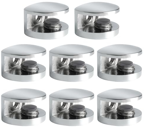 SAYAYO Glashalter Verstellbare Glasklemme für 5-8mm Dickes, 8 Stück Silber | Glasbodenträger Klemmhalter Zinklegierung Regalbodenträger für Glas Acryl und Holz, Glasregal Halter Klemmbefestigung