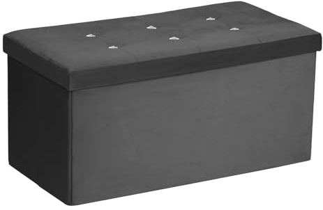HOMSMYTH Premium Foldable Ottoman Storage Box with Padded Seat, Multipurpose Ottoman Storage Bench Velvet Footstool for Living Room, Bedroom or Hallway, Storage Box & Seat 76×38× 38cm (Dark Grey)