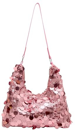 Generisch Borsa da donna con brillantini, pochette da donna, con paillettes, borsa da sera con chiusura lampo, borsa a tracolla per balli, matrimoni, feste, banchetti