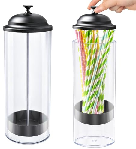 Straw Holder Dispenser Empty Plastic Drinking Straws Container with Lid | for Counter Kitchen Bar Party Straw Storage 1 Pack (Straws not Included)