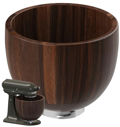 MMOBIEL Holzschüssel für KitchenAid 4,5–5 Quart Kippkopf-Standmixer Rührschüssel aus Natürlichem Akazienholz mit Edelstahlbasis 5QT – Dekorativ & Funktional – Zubehör & Aufsätze für KitchenAid