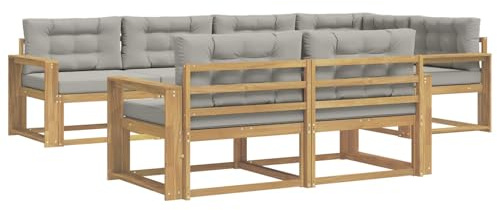 vidaXL Outdoor-Sofagarnitur 6 pcs Weiß und Hellgrau Polyester, Terrasse, modernes Outdoor-Möbelset, wetterfeste Garten-Sofa-Garnitur, Flexible Design-Sitzgelegenheiten aus Akazienholz