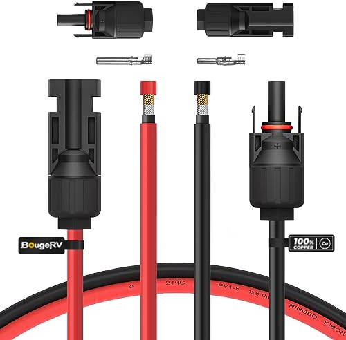 BougeRV 10 Fuß/20 Füße 10 AWG Solar Verlängerungskabel mit MC4 Buchse und Stecker Solar Panel Adapter Kit Werkzeug (1 Paar)