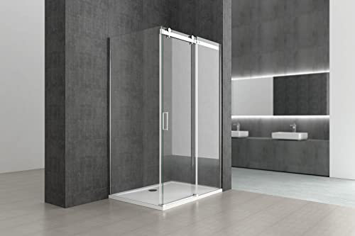 Durovin Bathrooms 1000 x 800mm Sliding Door L Shape Rectangular Frameless Shower Enclosure - 8mm Safety Clear Glass with Acrylic Shower Tray