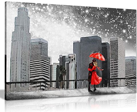 New York Painting Black & White Couple Under Umbrella Canvas Wall Art Picture Print (24x16)