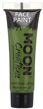 Moon Creations Tubos de pintura facial y corporal | Sin escamas | Sin crueldad | Pintura facial para niños, adultos, disfraces, festivales, Halloween Verde 12ml