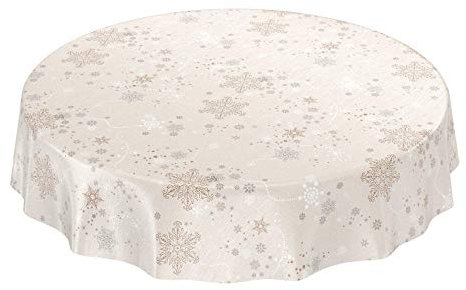ANRO Wachstuchtischdecke Wachstuch Wachstischdecke Tischdecke Weihnachten Schneeflocken Beige Rund 120cm